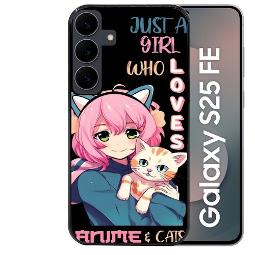 Coque noire Taperso pour Galaxy S25 FE avec motif anime et chat