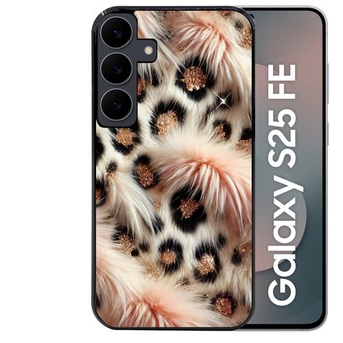 Coque noire Taperso pour Galaxy S25 FE avec motif effet fourrure leopard 1