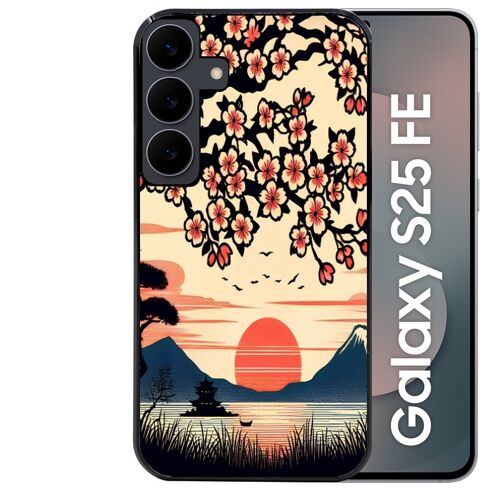 Coque noire Taperso pour Galaxy S25 FE avec motif japan cerisier