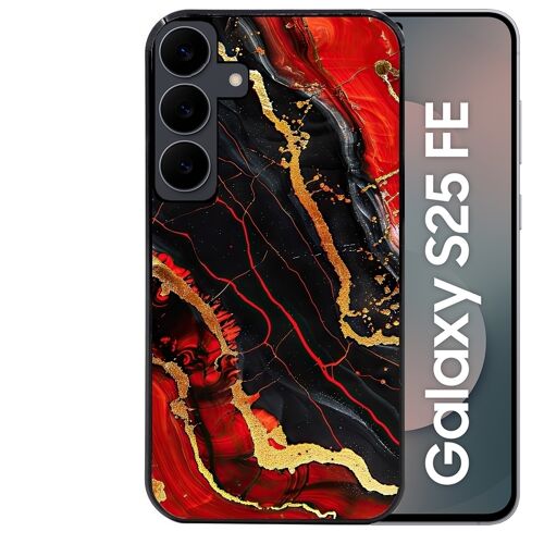 Coque noire Taperso pour Galaxy S25 FE avec motif marbre rouge