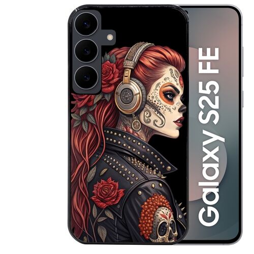 Coque noire Taperso pour Galaxy S25 FE avec motif tete de mort rock