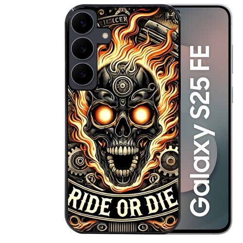 Coque noire Taperso pour Galaxy S25 FE avec motif tete de mort flamme