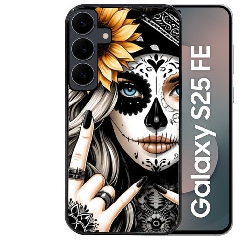 Coque noire Taperso pour Galaxy S25 FE avec motif tete de mort tatoo