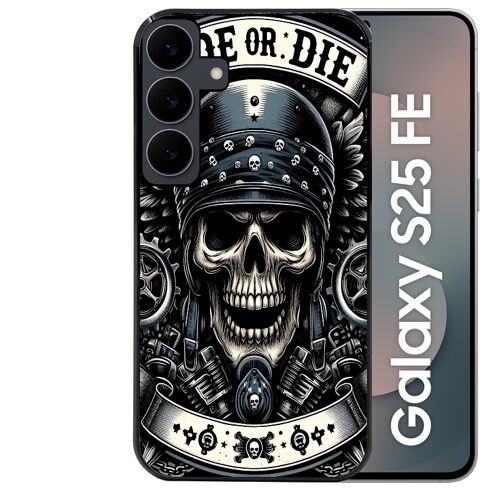 Coque noire Taperso pour Galaxy S25 FE avec motif mort motard