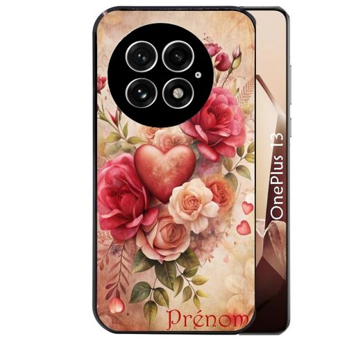 Coque noire Taperso pour OnePlus 13 avec motif coeur et fleur personnalisee