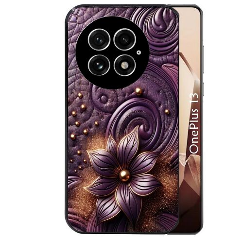 Coque noire Taperso pour OnePlus 13 avec motif effet cuir fleur