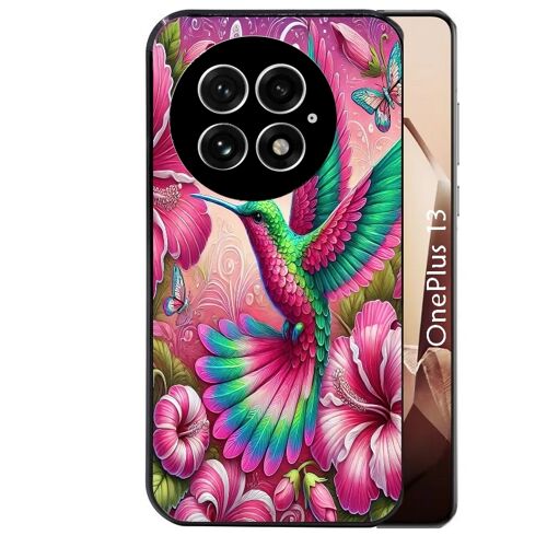 Coque noire Taperso pour OnePlus 13 avec motif colibri et fleurs