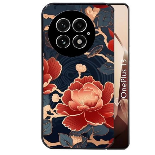 Coque noire Taperso pour OnePlus 13 avec motif fleur japan
