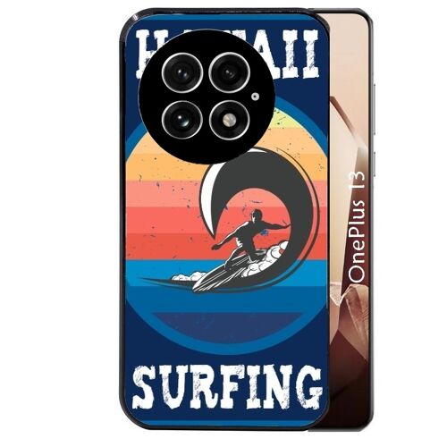 Coque noire Taperso pour OnePlus 13 avec motif hawaii et surf