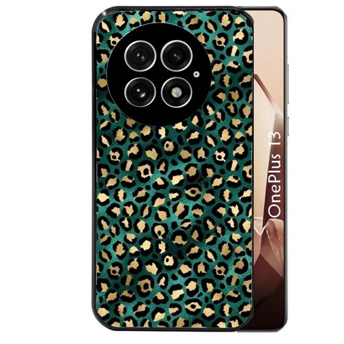 Coque noire Taperso pour OnePlus 13 avec motif leopard vert