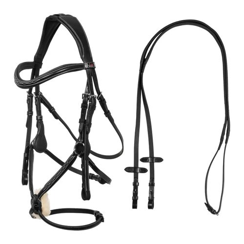 Bridon Équitation Muserolle Croisée Anatomique Pour Cheval Avec Couronne Supreme Mexican Full Mixte Noir