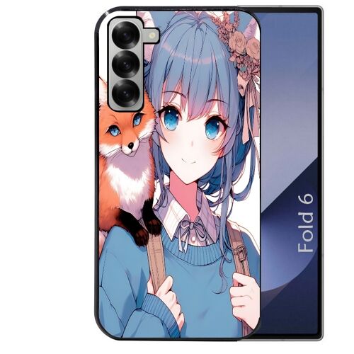 Coque noire Taperso pour Galaxy Z FOLD 6 avec motif anime et fox vintage