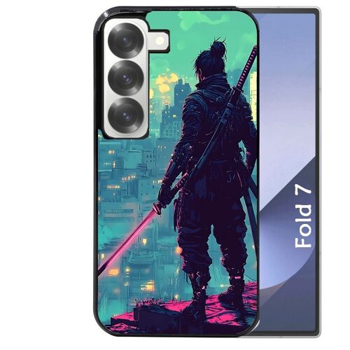 Coque noire Taperso pour Galaxy Z FOLD 7 avec motif samourai New York