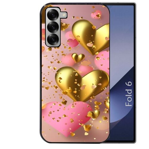 Coque noire Taperso pour Galaxy Z FOLD 6 avec motif coeur rose