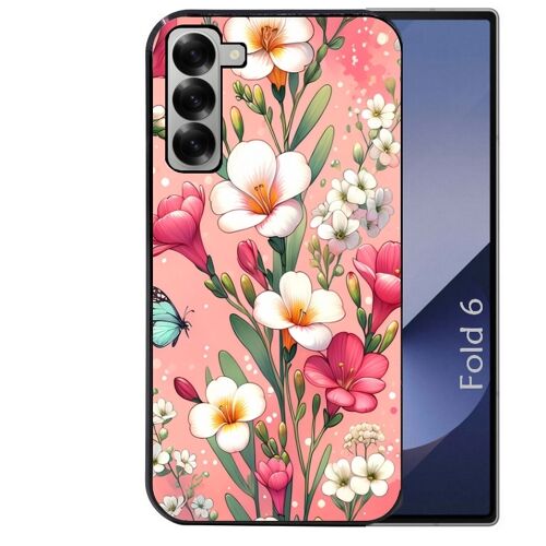 Coque noire Taperso pour Galaxy Z FOLD 6 avec motif fleur rose