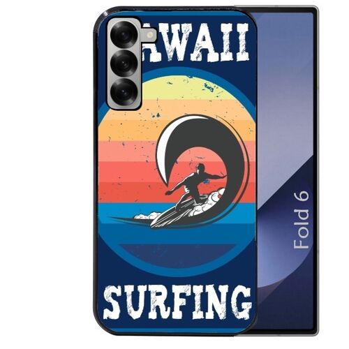 Coque noire Taperso pour Galaxy Z FOLD 6 avec motif hawaii et surf