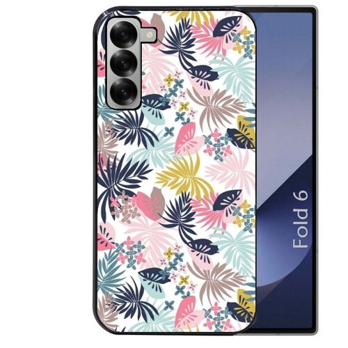 Coque noire Taperso pour Galaxy Z FOLD 6 avec motif jungle et fleur rose