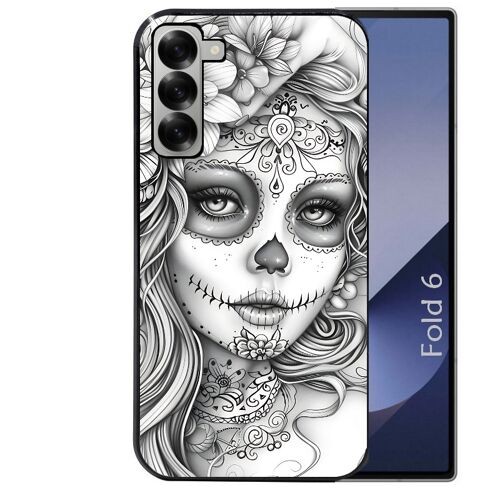 Coque noire Taperso pour Galaxy Z FOLD 6 avec motif mort calavera tatoo