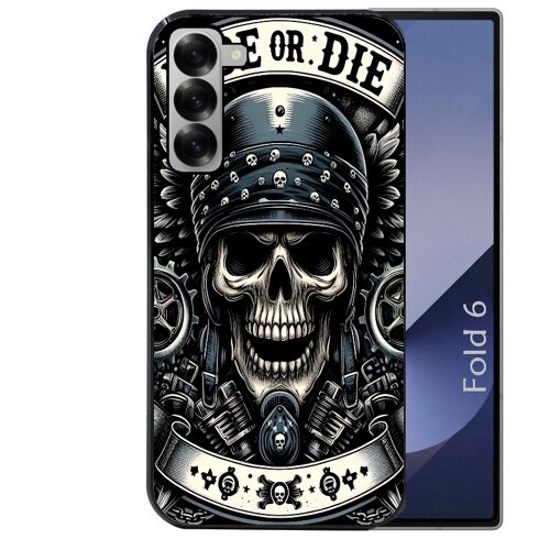Coque noire Taperso pour Galaxy Z FOLD 6 avec motif mort motard