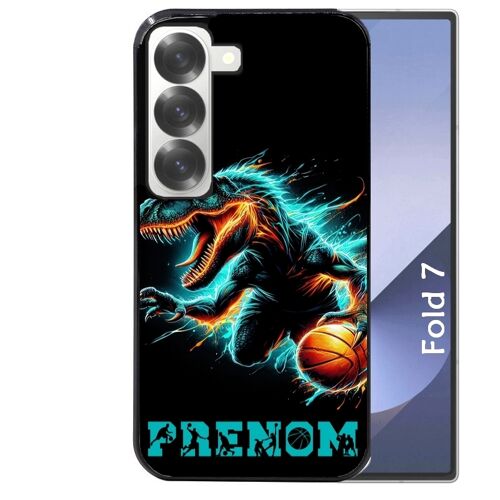 Coque noire Taperso pour Galaxy Z FOLD 7 avec motif basket et dino personnalisee