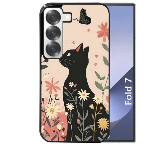 Coque noire Taperso pour Galaxy Z FOLD 7 avec motif chat papillon 1