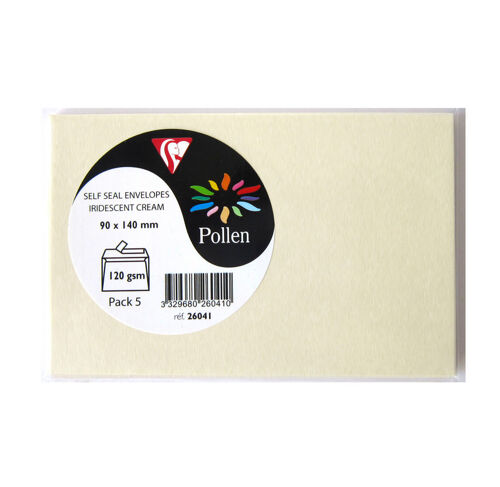 Clairefontaine Sachet De 5 Enveloppes Pollen 90x140, Ivoire Irisé