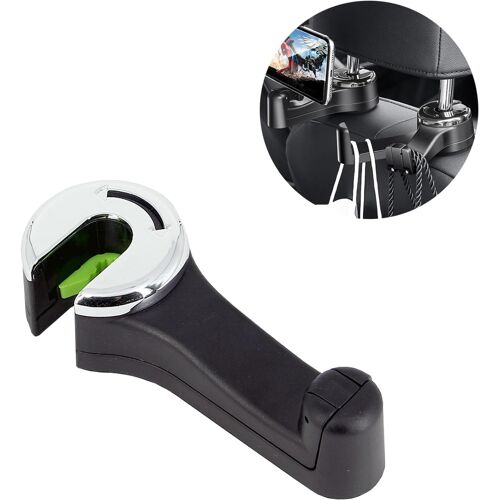 KALANKA-Support pour appuie-tête 2 en 1 avec support de téléphone portable, crochet arrière à 360° pour sac de voiture, sac à main, tissu, nourriture, siège arrière(1 paquet argent).