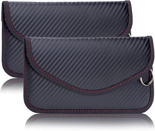 KALANKA-Lot de 2 pochettes Faraday pour téléphone portable et clés de voiture, protection Keyless et RFID, en fibre de carbone, noir