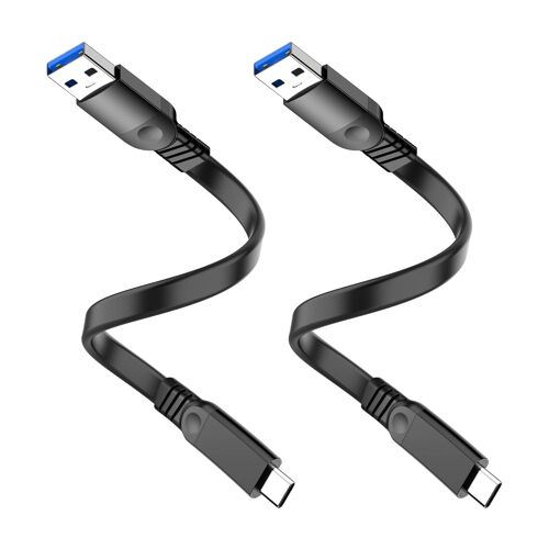 KALANKA-Lot de 2 câbles courts USB-A vers USB-C - Câble plat de type C - 3 A - Charge rapide - Câble court pour batterie externe, iPad Pro, iPhone 15/16, CarPlay - 0,2 m