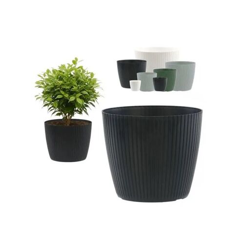 Pot De Fleurs Rond, Rainuré, Cache-Pot Ø 24 Cm, Pour Fleurs, Plastique, Décoration Pour La Maison Et Le Jardin, Anthracite