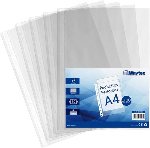 Pochettes Perfor¿¿Es A4 Transparentes Grain¿¿Es 60 Microns - Paquet De 100