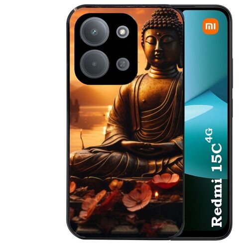 Coque noire Taperso pour REDMI 15C 4G et 5G avec motif bouddha et soleil