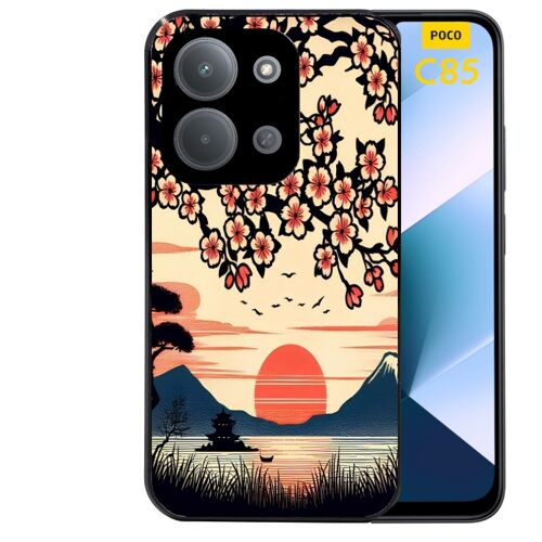 Coque noire Taperso pour POCO C85 avec motif japan cerisier