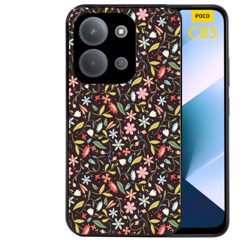 Coque noire Taperso pour POCO C85 avec motif petites feurs multicolores