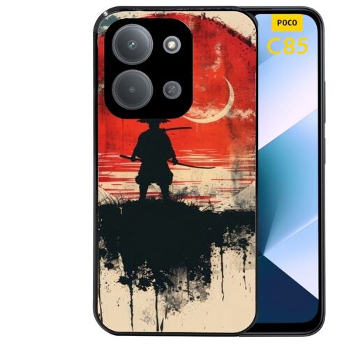 Coque noire Taperso pour POCO C85 avec motif samourai rouge