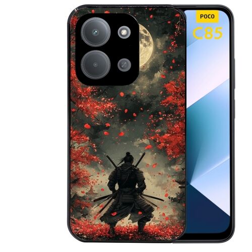 Coque noire Taperso pour POCO C85 avec motif samourai et katana