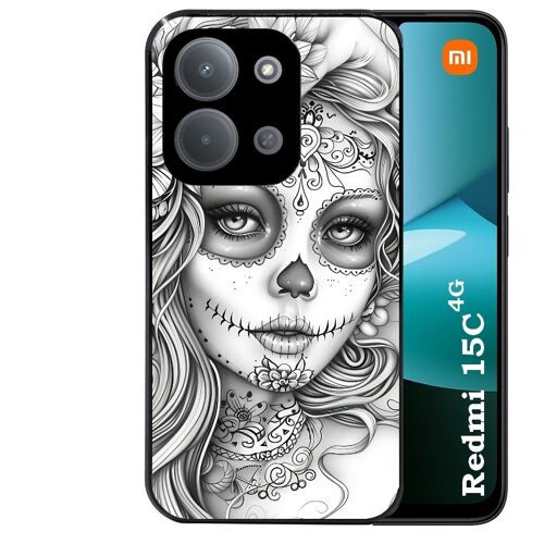 Coque noire Taperso pour REDMI 15C 4G et 5G avec motif mort calavera tatoo