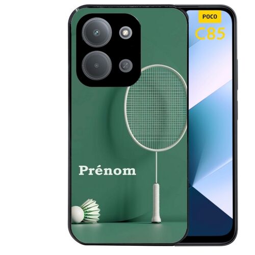 Coque noire Taperso pour POCO C85 avec motif badminton sport personnalise