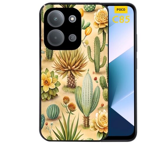 Coque noire Taperso pour POCO C85 avec motif cactus et succulent