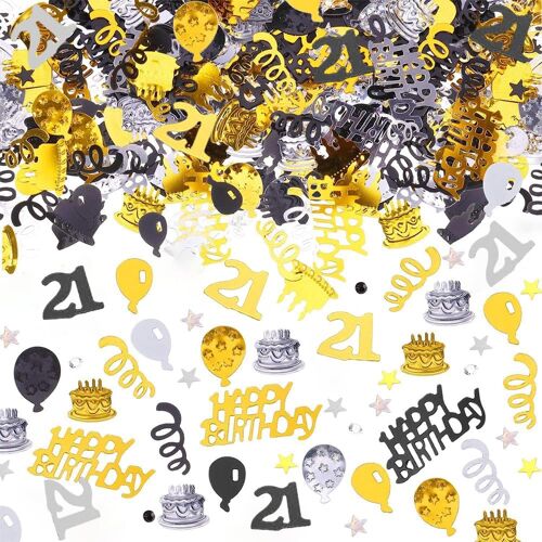 Confettis 21e Anniversaire D¿¿coration de Table - Joyeux D¿¿coration d¡®Anniversaire Confettis Or Noir D¿¿cor de F¿ºte pour Femme Homme, 15g