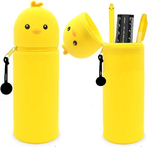 Trousse Ecole 2 En 1 En Silicone Souple Kawaii,Porte-Plume,Poulets Pochette De Stylo,?Tui En Silicone Souple Pour L'¿¿Cole,Trousse Poulets,Trousse ¿¿ Crayons En Silicone Souple R¿¿Tractable