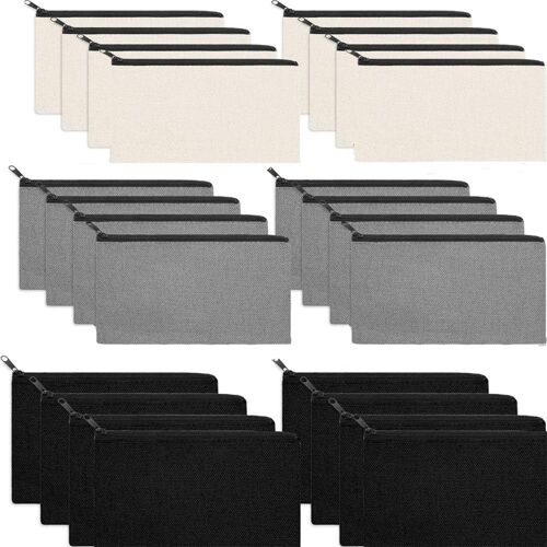 Trousse ¿¿ Crayons En Toile Avec Fermeture ¿¿Clair Color¿¿E, Trousse De Maquillage Vierge, Trousse Multifonctionnelle Pour Cosm¿¿Tiques, Articles De Toilette Et Papeterie, Noir, Gris Et Blanc, M