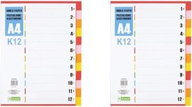 Intercalaires Pour A4, K12, 12 Intercalaires, Onglets ¿¿ Anneaux, Onglets Avec Impression De Chiffres 1-12, Multicolores, S¿¿Parateurs De Couleur En Carton (Lot De 2)
