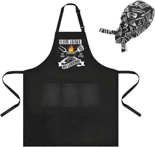 Loranka-Amusant À 3 Poches Tablier De Barbecue Pour Homme, 80x70cm Réglable Tablier Cuisine Homme, Tenue De Cuisine Avec Toque De Chef, Pour Femme, Restaurant, Café, Barbecue