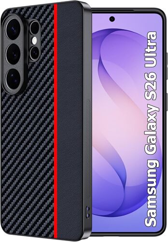 LORANKA-Coque pour Samsung Galaxy S26 Ultra Coque de Protection, Étanche et Résistante aux Chocs, Rugged Armor Case, Fibre de Carbone Case -Rouge Noir