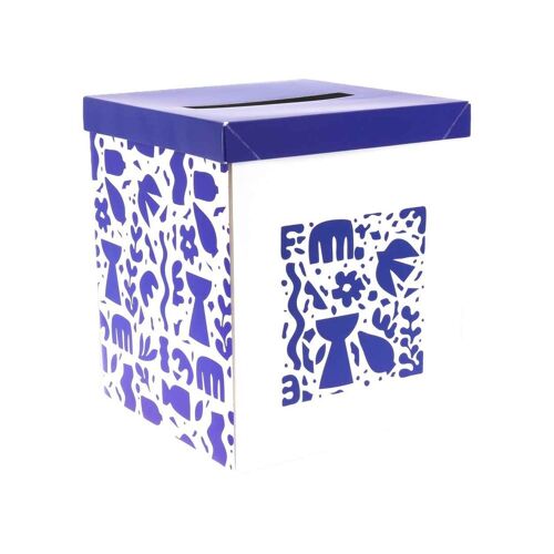 URNE CARTON FESTIF AZUR ABSTRAIT 21X25X21CM INDIGO