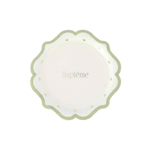 8 ASSIETTES CARTON BAPTÊME C?'UR 18CM VERT-DE-GRIS