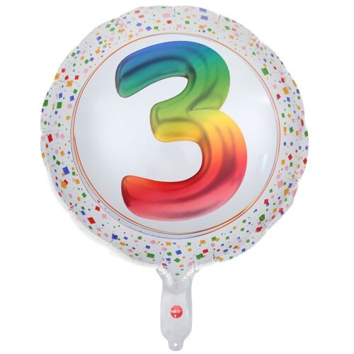 BALLON ALUMINIUM CHIFFRE 3 ÂGE 45CM MULTICOLORE