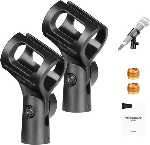 NEEWER BASICS Kit d'Accessoires pour Microphone (Pack de 2),Pinces Micro Réglables avec Adaptateurs à Vis 3/8"" à 5/8"" pour Microphones Filaires et sans Fil Universels de 28mm à 35mm,MS019