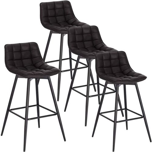 Woltu - Lot De 4 Tabourets De Bar Avec Repose-pieds Tabourets Bar-bistro, Siège En Similicuir, Pieds En Métal, Anthracite